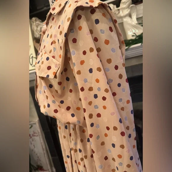 Vintage Leslie Fay Cream Tan Polkadot Long Sleeve Blouson Dress Union Made Sz 12 - Picture 4 of 10